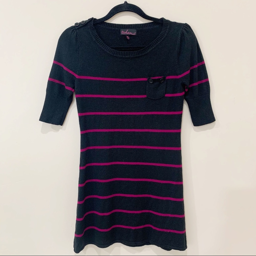 TAKEOUT | BLACK & PINK STRIPPED SWEATER DRESS